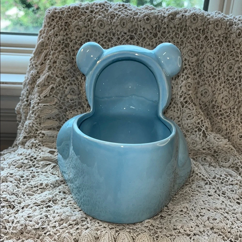 Vintage Blue Inarco Ceramic Bear‎ Planter Nursery Figurine
